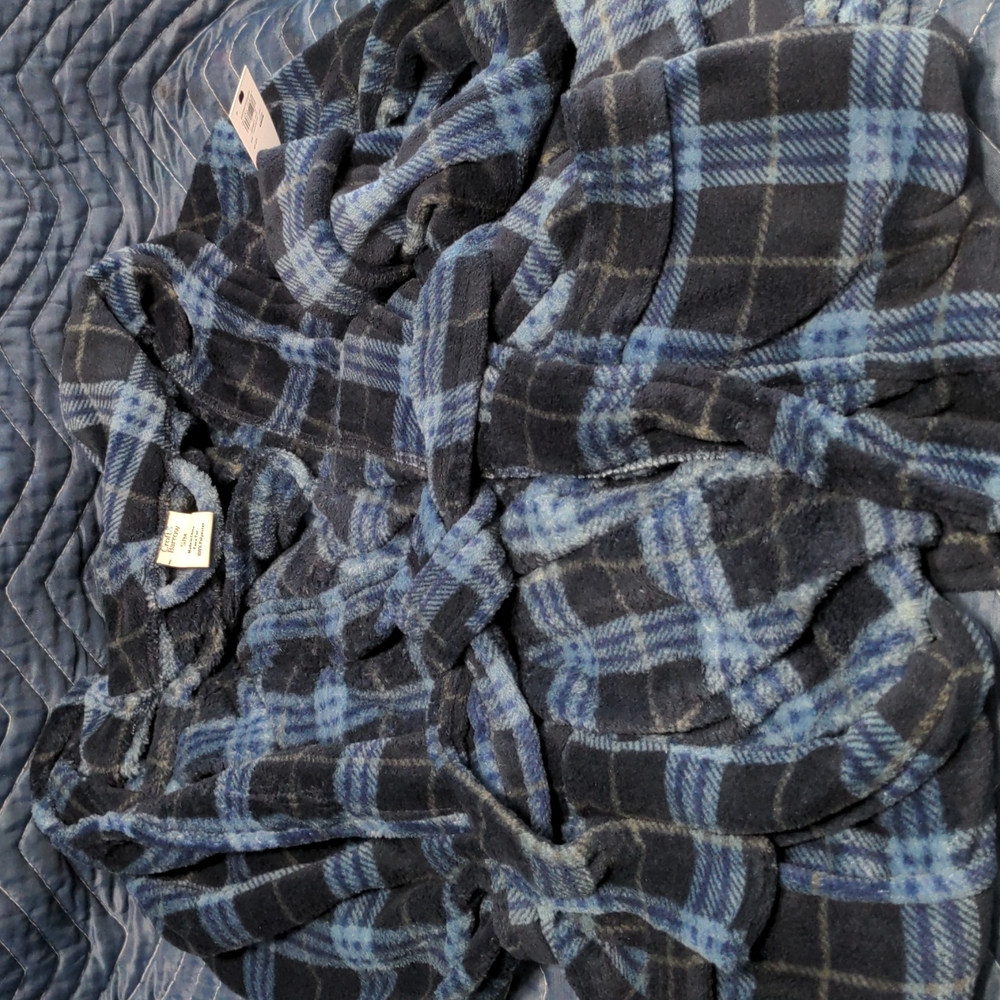 Blue and black plaid boys bathrobe S/M